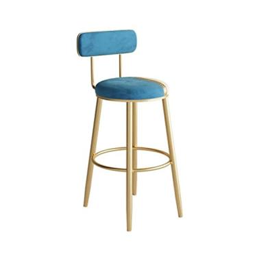 Imagem de KEG801302 Cadeira alta de luxo multiuso elegante bar nórdico restaurante loja de sobremesa recepção banco alto com encosto moderno (azul, médio)
