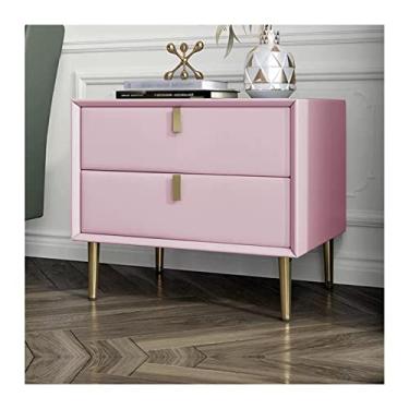 Imagem de Mesa de cabeceira de couro sintético rosa, mesa de cabeceira moderna para meninas e mulheres, mesa de cabeceira de madeira com 2 gavetas com pernas douradas para quarto, sala de estar, móveis de
