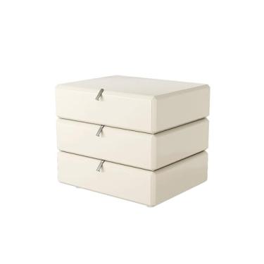 Imagem de Armário de mesa de cabeceira com três gavetas, mesa de cabeceira em branco/preto/cinza, armário de armazenamento de madeira maciça para sala de estar, quarto, escritório, livros, lâmpadas, etc