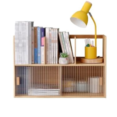 Imagem de Estante de armazenamento de livros de bambu de grande capacidade, com trilhos de vidro, rack de armazenamento para porta de armário, para escritório em casa, prateleira organizadora de estudo