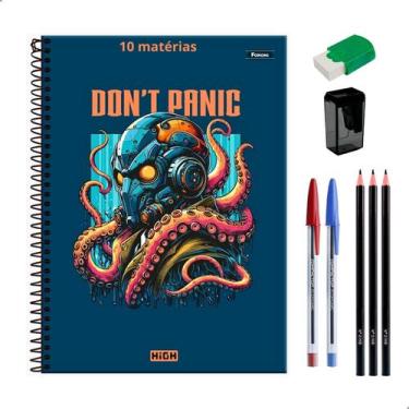 Imagem de Kit Economico Material Escolar Caderno 10 Materias + Itens Essenciais 