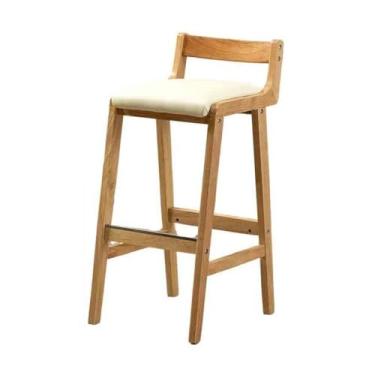 Imagem de Banquetas de bar para restaurante cadeira doméstica de madeira maciça banco de bar leve luxo retrô alto moderno simples cadeira de bar cadeiras de bar (branca)