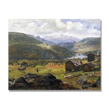 Imagem de NHLDZYH Quadro famoso para salão - réplica de J.C. Dahl - Paisagem romântica nórdica em tela - decoração de parede elegante. (Vale norueguês). 70 x 90 cm. Apenas tela.
