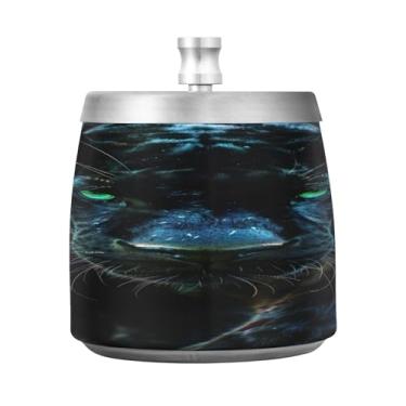 Imagem de STAYTOP Cinzeiro feroz Pantera Negra com tampa, aço inoxidável à prova de vento, sem fumaça, cinzeiro de cigarro grande para decoração de escritório em casa