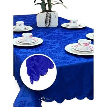 Imagem de Toalhas de mesa decorativas com estampado Jacquard - Disponíveis em modelos para 4/6/8/10/12/14 pessoas, adequadas tanto para uso doméstico como para eventos. (2,00 METROS (6 LUGARES),AZUL ROYAL)