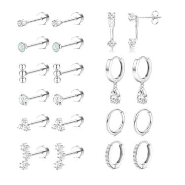 Imagem de LUXU kisskids 10 pares de brincos pequenos de prata para mulheres