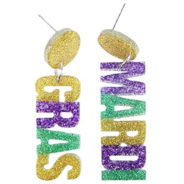 Imagem de Brincos de acrílico de carnaval de lantejoulas flor de lis, máscara de letra para mulheres, brincos de carnaval para celebração de terça-feira gorda, presentes acessórios para desfile de carnaval