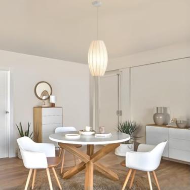 Imagem de Luminária pendente moderna de seda, lustre de seda sintética tecido à mão, luminária de teto boho wabi-sabi com cúpula, luminárias suspensas para sala de estar, ilha de cozinha, café, restau