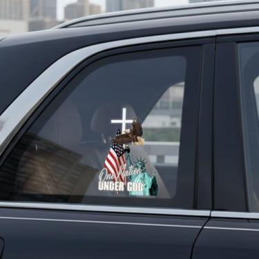 Imagem de Decalque de carro premium "One Nation Under God" – Bandeira americana patriótica cristã, águia e estátua da liberdade, adesivo de janela de vinil para carro, caminhão, SUV – Decalque religioso durável