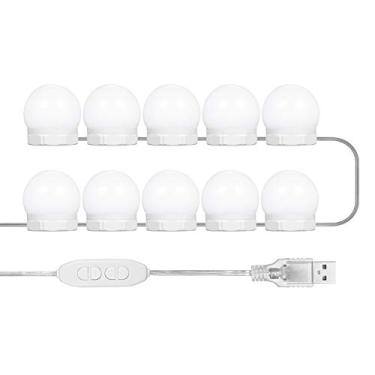 Imagem de Espelhos de Vaidade com Luzes Preenchimento 10 Lâmpadas Brilho Ajustável em Níveis 3 Temperaturas Cor Luz Corda USB para Mesa Maquiagem e Vestiário