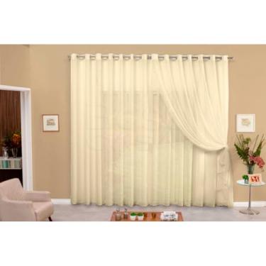 Imagem de Cortina Microfibra com Voil 5 metros Quarto Sala branca bege palha apartametno varão semi blecaute (Palha,4,00x2,70)