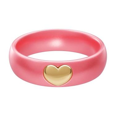 Imagem de ThunderFit Anéis de silicone para mulheres, aliança de casamento de silicone com pingente de coração banhado a ouro 14K, 5,5 mm de largura, 2 mm de espessura, 4.5 - 5 (15.70mm), Silicone, Sem pedra