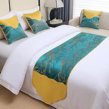 Imagem de Cama Runner Hotel Colcha Jacquard Cama Lenço Moderno Sedoso Decoração de Cama Proteção Não Desvanece Toalha de Cama Macia para Queen, Casal, Solteiro, King Size Verde.||50X210 cm para Cama de 1,5 m