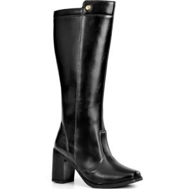 Imagem de Bota Feminina Lumiss Cano Alto Salto Alto Bloco Bico Quadrado Confortável preto40