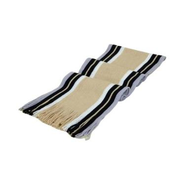 Imagem de Cachecol Masculino De Cashmere Listrado Com Franjas Grossas, Xale Long