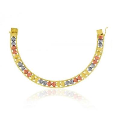 Imagem de Pulseira de Ouro 18k Taparella Tricolor Corações - Elegancy Joias