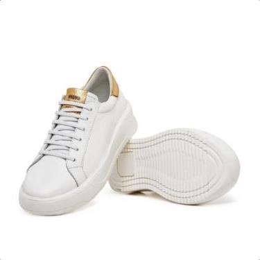 Imagem de Tênis Feminino Branco Couro Calce Fácil Macio Original-Feminino