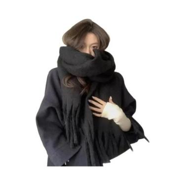 Imagem de Cachecol Feminino De Inverno Quente Com Borlas Longas De Mohair, Xale 