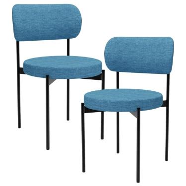 Imagem de Kit 02 Cadeiras Estofadas Para Sala De Jantar Louvre L02 Linho Azul - Lyam Decor