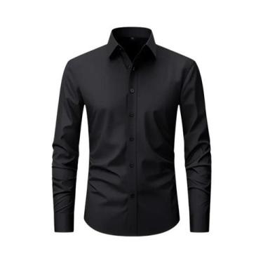 Imagem de Camisa Social Masculina Slim Fit XXL Manga Longa Cor Sólida Primavera 