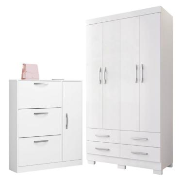 Imagem de Jogo De Sapateira E Guarda Roupa Itiúba Branco