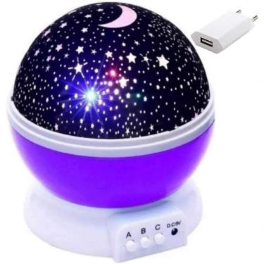 Imagem de Luminaria Abajur Rotativa Festa Criança Neon Quarto Projetor Luz Ceu Estrelas Roxo