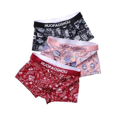 Imagem de Cuecas Boxer Masculinas De Cintura Baixa Em Cetim Com Estampa Divertid