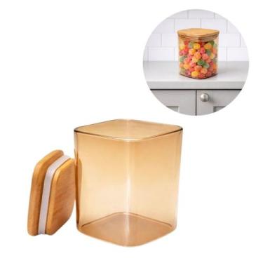 Imagem de Pote de Vidro Âmbar Hermético Tampa Madeira Premium - Freecom