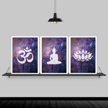 Imagem de Kit 3 Quadros Decorativos Zen Buda Universo 33X24Cm Branca