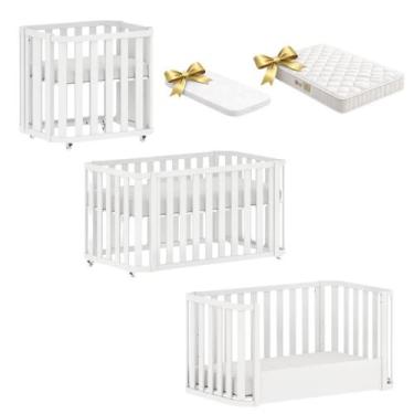 Imagem de Berço Evolutivo 3 em 1 com Colchões de Brinde Branco em MDF Linha Loop