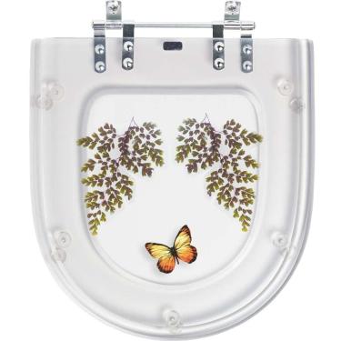 Imagem de Acento Sanitário Acrílico Carrara Transparente Decorada Borboleta Amarela para Deca