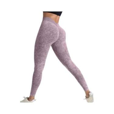 Imagem de Leggings Esportivas Sem Costura De Cintura Alta Para Mulheres, Com Des