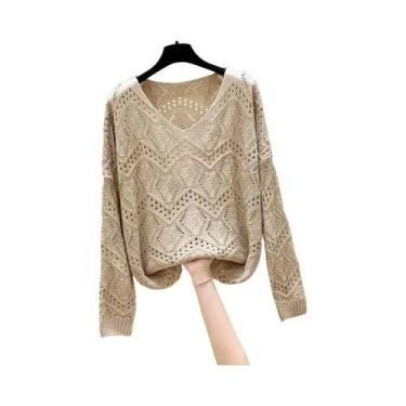 Imagem de Pullover Cropped De Tricô Com Mangas Longas Para Mulheres, Estilo Bási