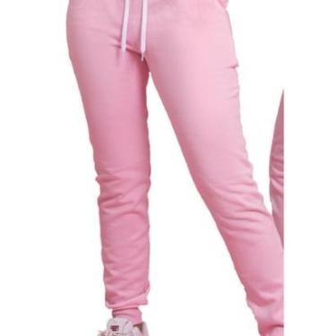 Imagem de Calça de Moletom Feminina Lisa com Punhos Bolsos Laterais e Cordão Ajustavel-Feminino