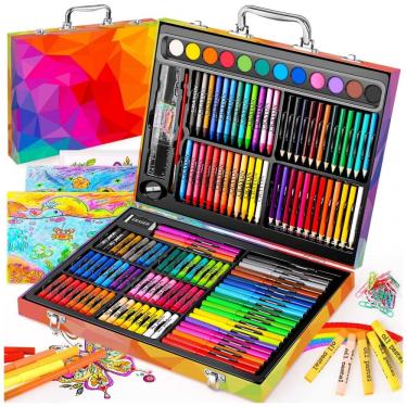 Imagem de Kit de Pintura Soucolor com 183 Peças e Caixa de madeira Portátil, Marrom