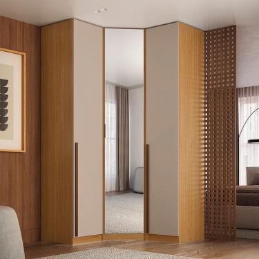 Imagem de Módulo de Canto Oblíquo Espelho 3 Portas 100% Mdf Altezza Trend Freijó/Off White