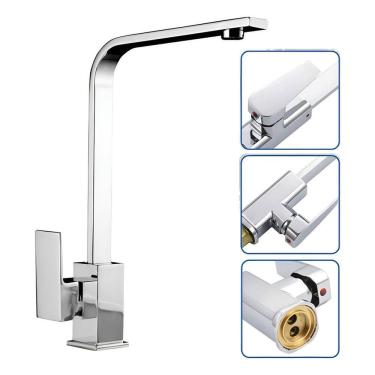 Imagem de Torneira Gourmet Monocomando Slim L Cozinha Aço Inox 304 Domum Cromado