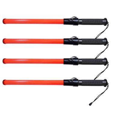 Imagem de Bastao Sinalizador Viario Kit 4 Uni Apito LED Pilha Fiscal Transito Emergencia Obra Frentista Guarda Manobrista