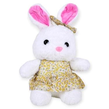Imagem de Coelho de Páscoa Pelúcia Coelhinho com Roupa Florida 30cm Cor:Amarelo 