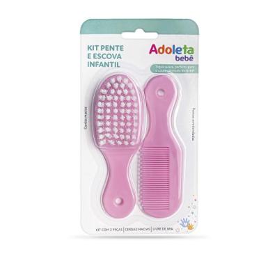 Imagem de Kit Pente e Escova Infantil Adoleta Rosa para Bebê