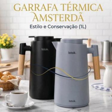 Imagem de Garrafa Térmica Amsterdã 1 Litro com Cabo de Madeira Design Nórdico Ca