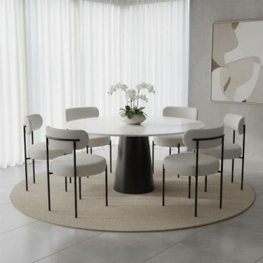 Imagem de Cadeira Sala de Jantar Margara Kit 6 em Aço Preto Bouclê D03 - D Rossi