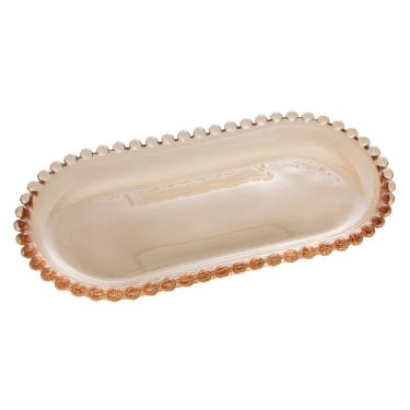 Imagem de Travessa de Cristal Oval Pearl Bolinha Âmbar 24x12cm Wolff