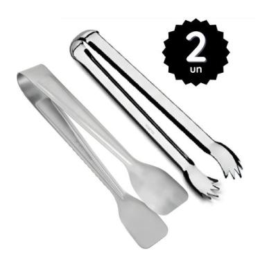 Imagem de Kit 2 Pegador Inox Gelo Frios Pinça Bar Cozinha Servir Drink Multiuso 