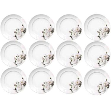 Imagem de Jogo 12 Pratos Rasos Redondos 27cm Versa em Porcelana com Estampa Flor