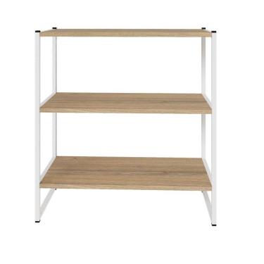 Imagem de Prateleira de Parede Escritório Tripla 63cm X 66cm Industrial Executive Macadâmia/Branco