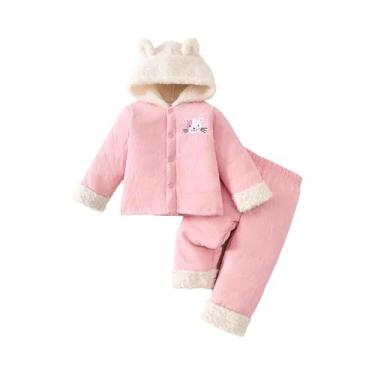 Imagem de Conjunto De Jaqueta E Calças De Fleece Com Estampa De Gato Para Menina