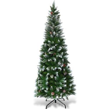 Imagem de Árvore de Natal GOFLAME Snow Flockada 180 cm com pinhas