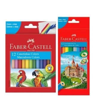 Imagem de Lapis De Cor 12 + Canetinha Hidrocor 12 Cores Faber Castell