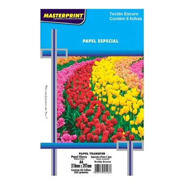 Imagem de Papel Transfer para Tecido Escuro Masterprint A4 235g Alta Resolução Secagem Instantânea 5 Folhas Branco